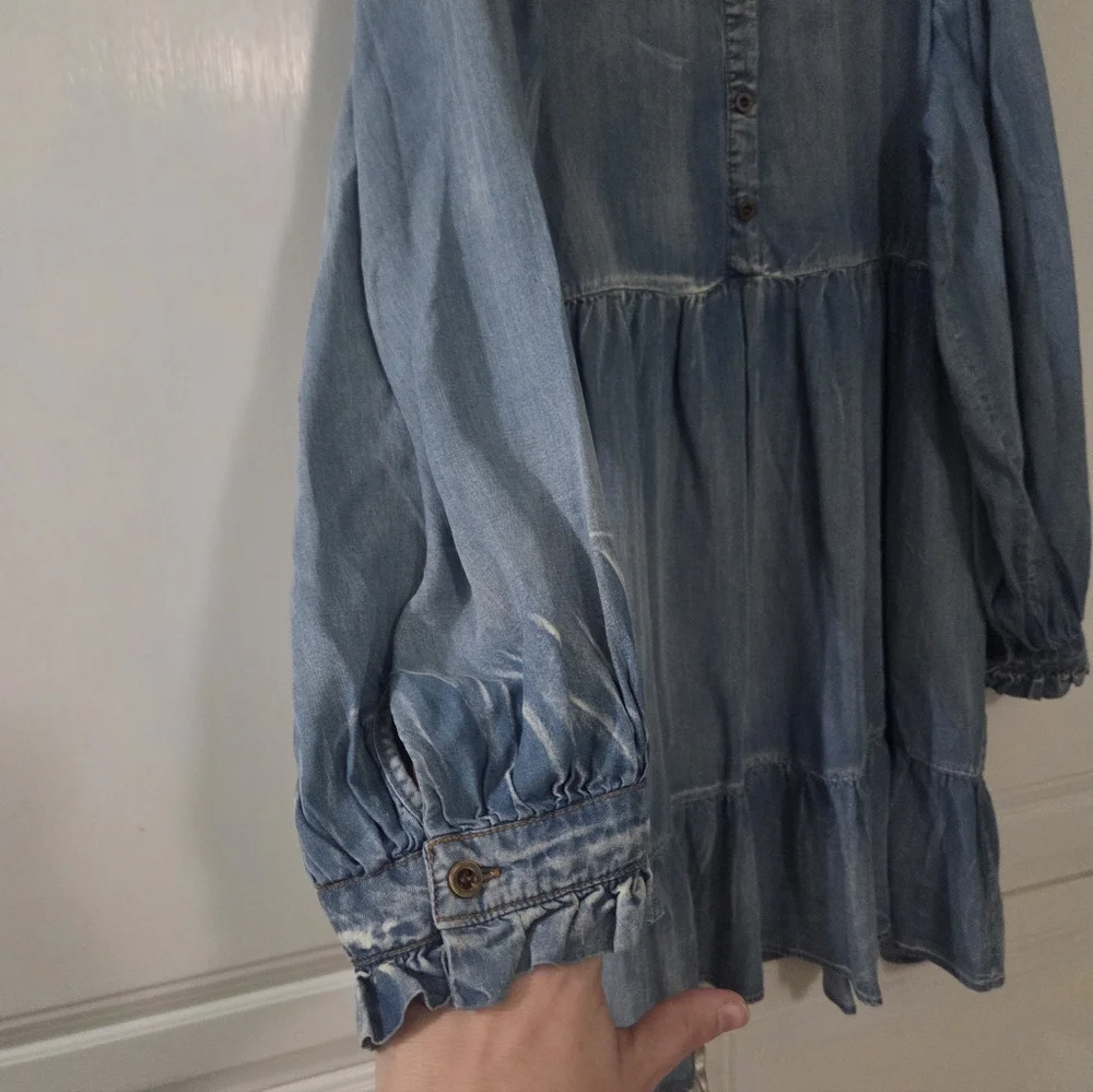 GeeGee Chambray Long Sleeve Tiered Mini Dress - Picture 4 of 6